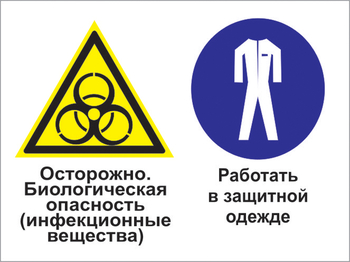 Кз 72 осторожно - биологическая опасность (инфекционные вещества). работать в защитной одежде. (пластик, 400х300 мм) - Знаки безопасности - Комбинированные знаки безопасности - Магазин охраны труда ohranatruda-shop.ru