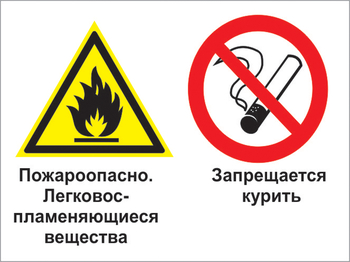Кз 23 пожароопасно - легковоспламеняющиеся вещества. запрещается курить. (пластик, 400х300 мм) - Знаки безопасности - Комбинированные знаки безопасности - Магазин охраны труда ohranatruda-shop.ru
